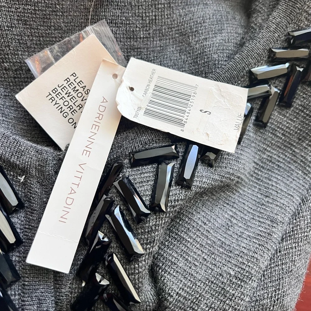 Adrienne Vittadini Carbon Heather Open Front Sweater Luxury Mercerized Wool Sz S - Picture 7 of 13